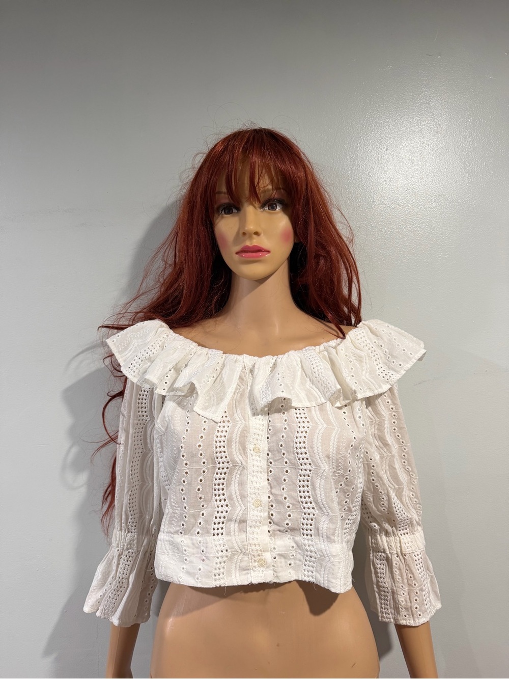 Topshop White Eyelet Ruffle Off-Shoulder Blouse